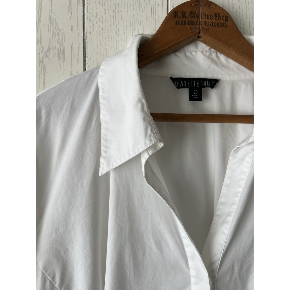 Lafayette 148 New York Button Up Shirt Womens Size 20 White Cotton Blend Blouse - Picture 4 of 12